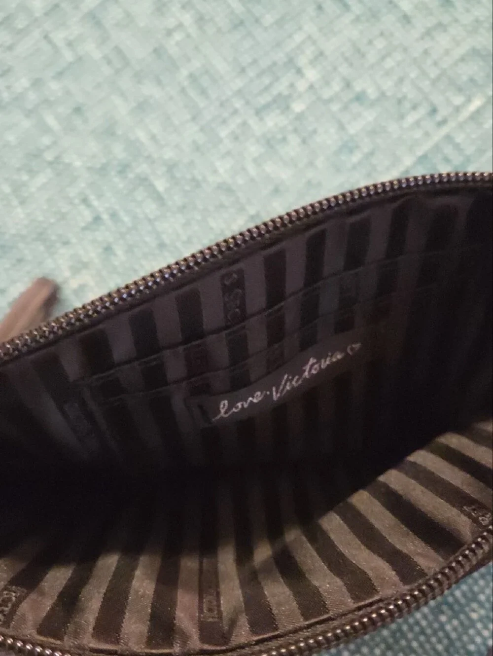 Victoria's Secret Pink Striped Wristlet Clutch with Face Appliqué